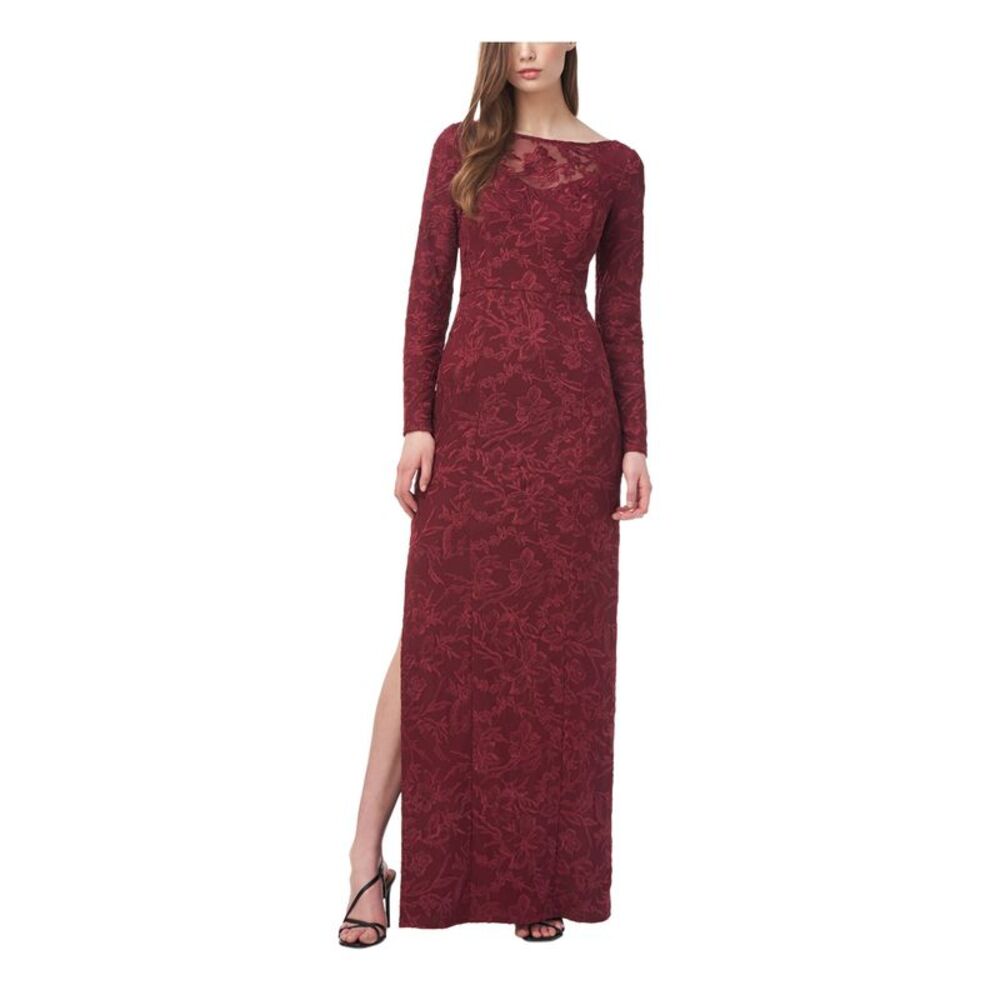 NWT JS COLLECTION Womens Maroon Long Sleeve Full-Length Evening Gown Dress 12